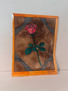 Red Rose on a Table Watercolor Painting 9x12inches NWT